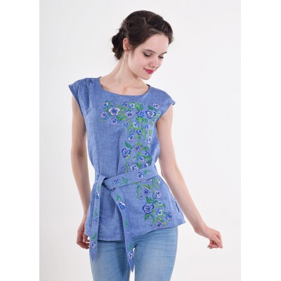 Embroidered blouse "Flower Paradise" blue